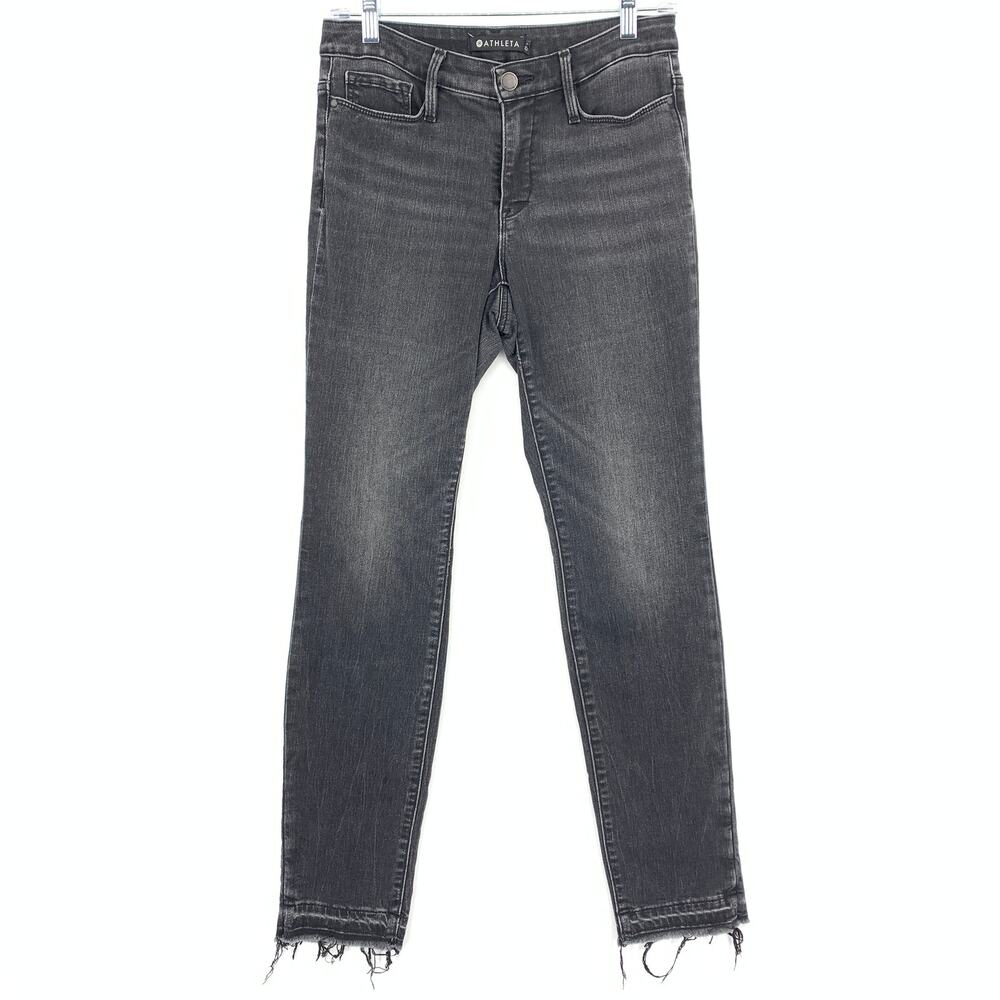 Athleta Women's Skinny Jeans Size 2 Raw Hem Stretch Washed Black Gray